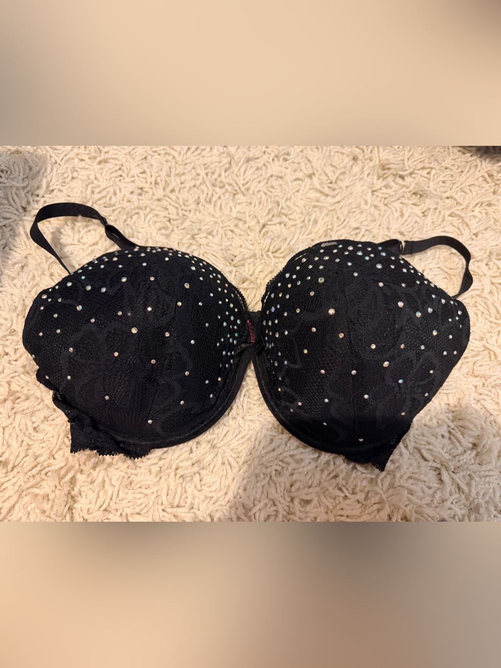 La SENZA Black Lace Crystal-Embellished Push-Up Bra